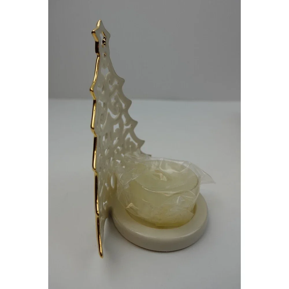 Lenox Bright Christmas Tree Votive Pierced Tree with Gold Trim Boxed